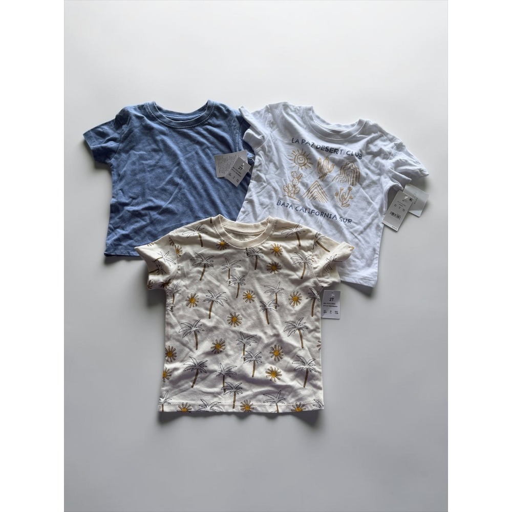 Grayson Mini Toddler Boys 3 Pack Short Sleeve T-Shirts Blue White Palm Tree 2T